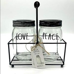 Rae Dunn Love and Peace Mason Jars and Caddy